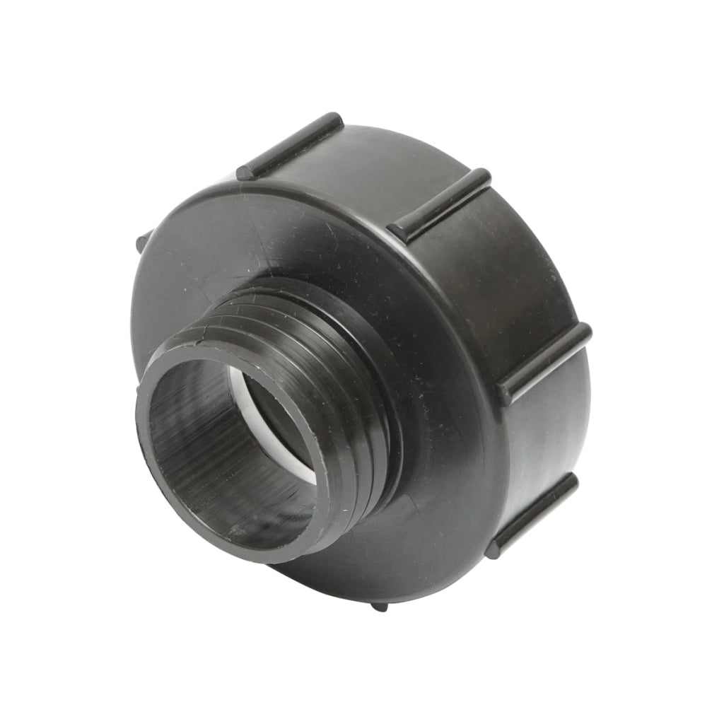 Adattatore IBC riduzione S100x8 da 3 a 2, filetto interno S100x8, filetto esterno S60x6.