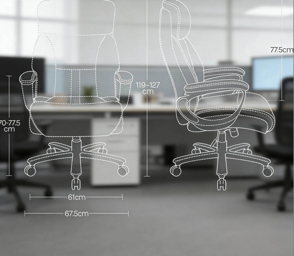 Sedia da ufficio ergonomica nera con poggiatesta regolabile e base in metallo