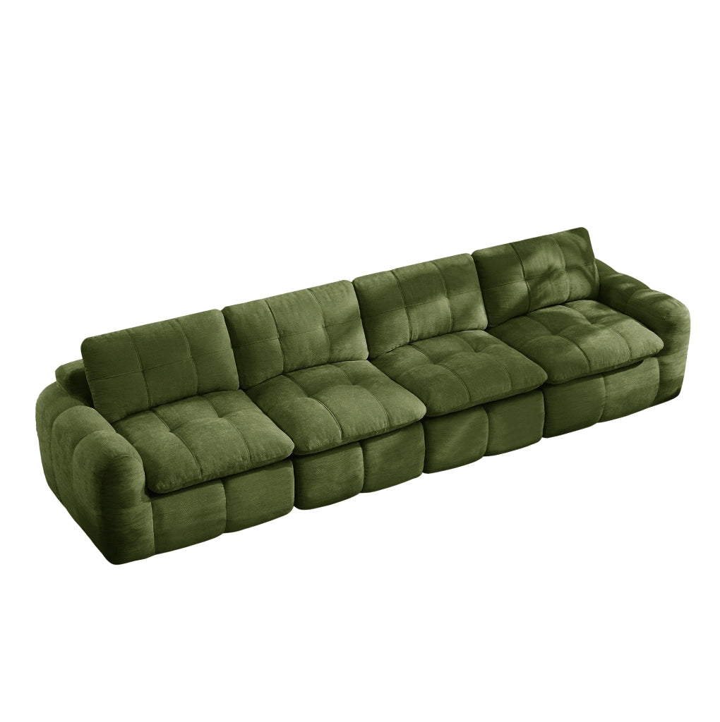 Divano modulare senza telaio 4 posti in ciniglia verde 334x97x68 cm