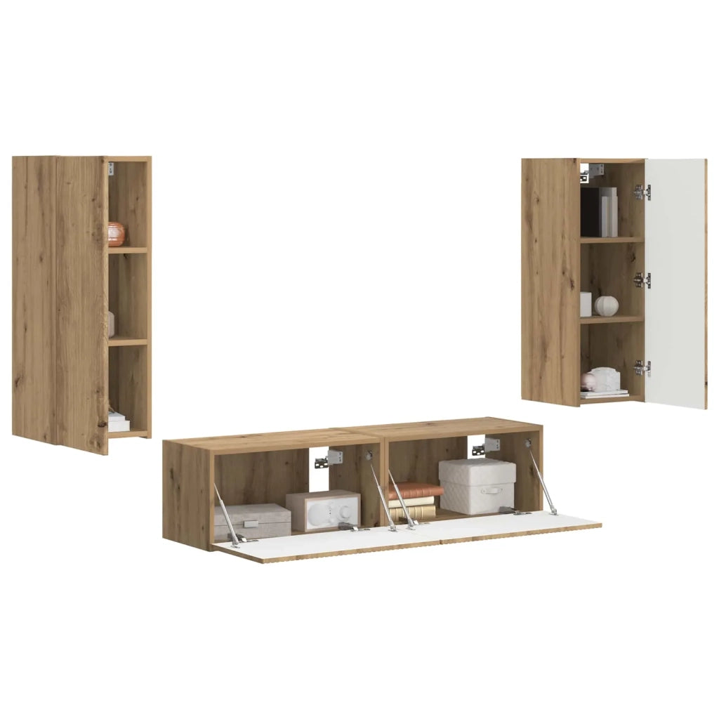 Set mobile TV 2 pz-Credenza per TV Rovere artigianale Legno multistrato