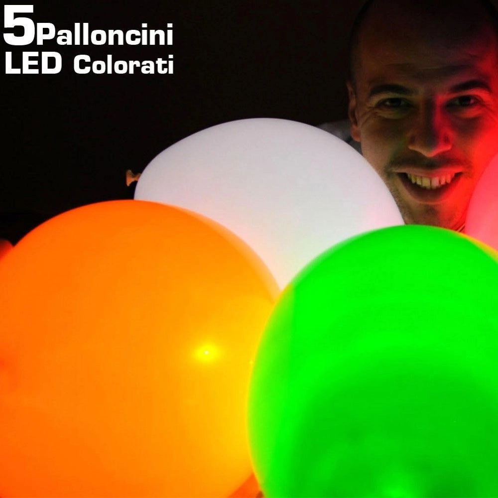 Trade Shop - Palloncini Luminosi Led Colori Assortiti Confezione 5 Pezzi 30 Cm Eventi Party -