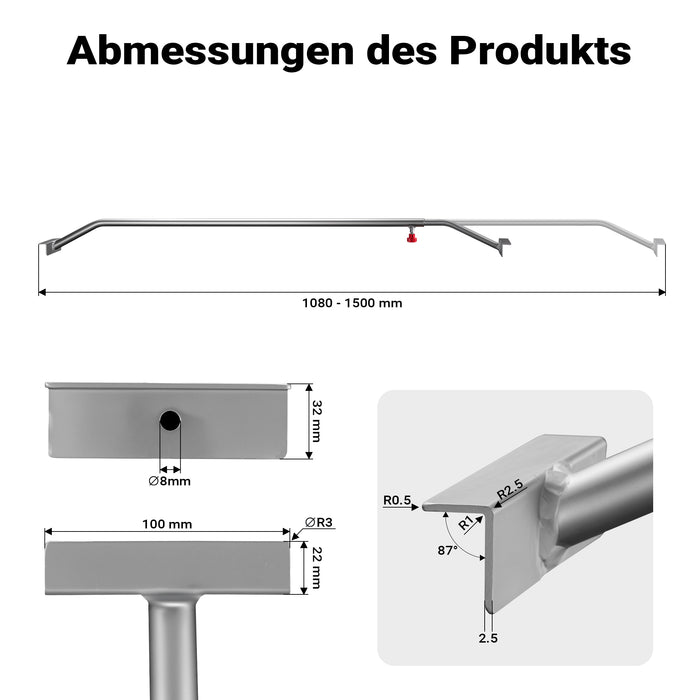 3x Tarpaulin Bracket 108-150 cm for Trailer, Adjustable Aluminium Support für Trailer Covers, Ideal for Flat Tarpaulins