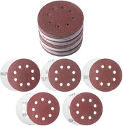 Schuurschijf Premium 125mm 50 grain 60/120/240/400/800 - Per Excentrische Lavorazioni e Lisciatura - Legno Metallo Vernice - Incluso 8 Fori