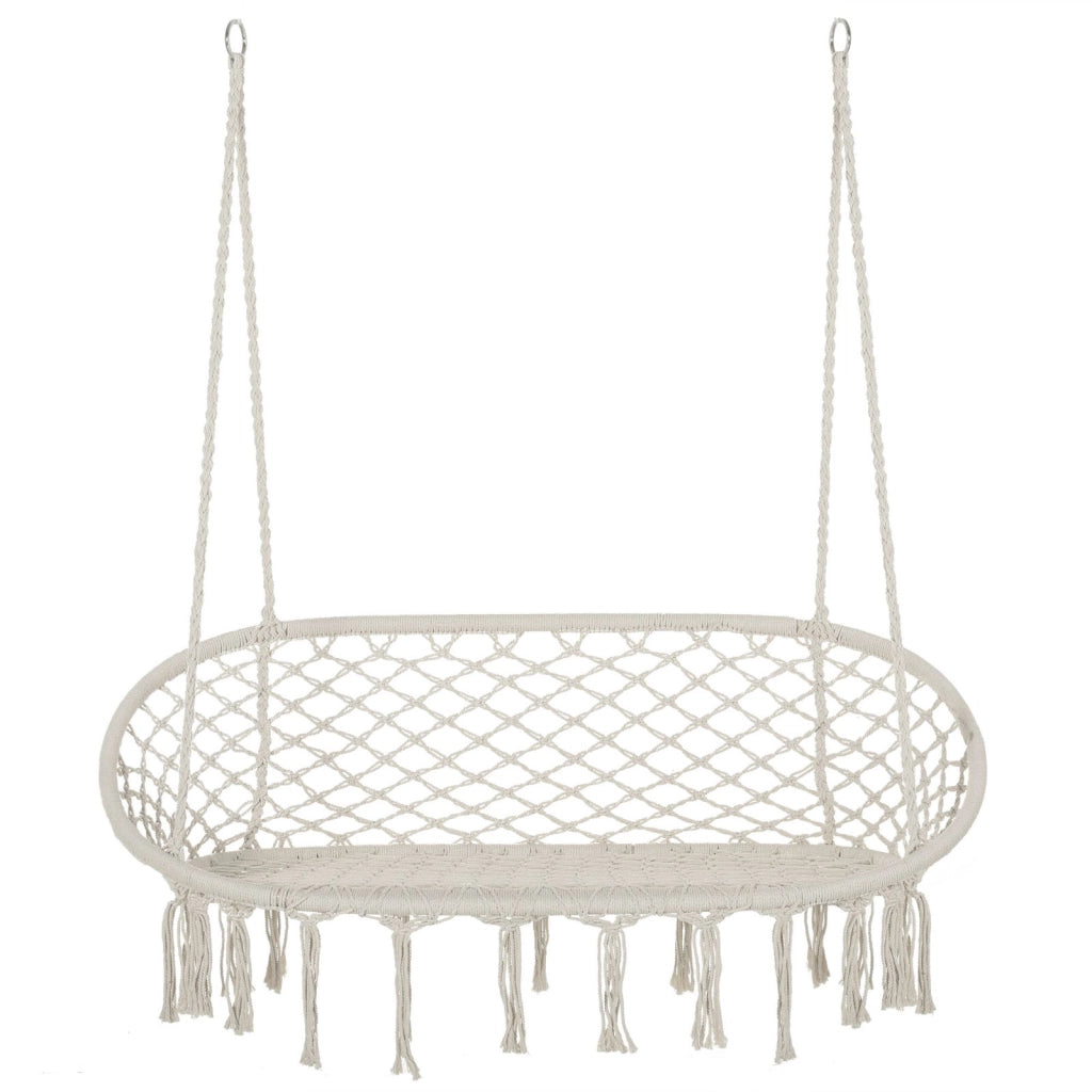 Easycomfort Amaca a Dondolo da Giardino e Casa a 2 Posti, Telaio Metallo e Seduta Cotone 130x75x35cm, Bianco Crema