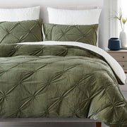 Coperta da letto invernale, 135 x 200 cm, 4 pezzi, flanella, fleece, verde, bianco, coperta da letto reversibile, piuma, motivo sherpa, set di coperta da letto e cuscini con chiusura a zip, certificato Oeko-Tex