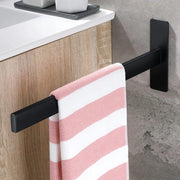Sostegno di asciugamano senza forare, quadrato, 38 cm, sostegno di asciugamano autoadesivo, bagno, sostegno di asciugamano, acciaio inossidabile, sostegno di asciugamano a muro, bagno, cucina, nero opaco