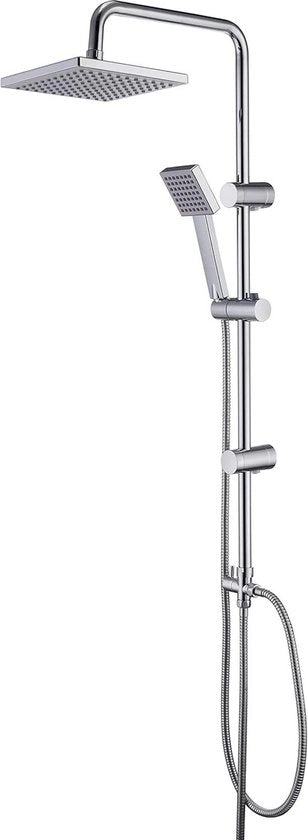 Sistema Doccia Regolabile - Altura Regolabile - RVS - Per Vasca Da Bagno - Testa Doccia 20x20cm