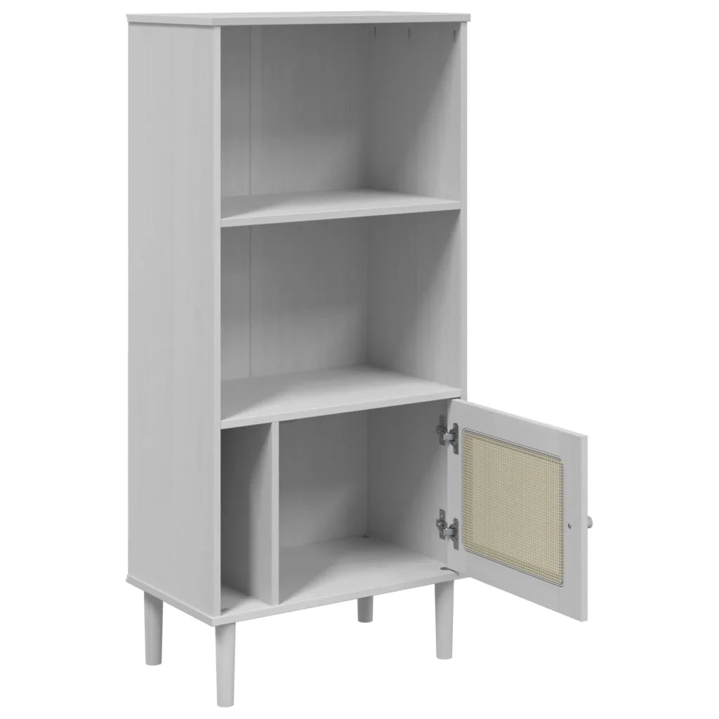 Credenza | Madia | Buffet da pranzo | Armadio da pranzo SENJA Aspetto Rattan Bianco 60x35x130 cm Massello Pino