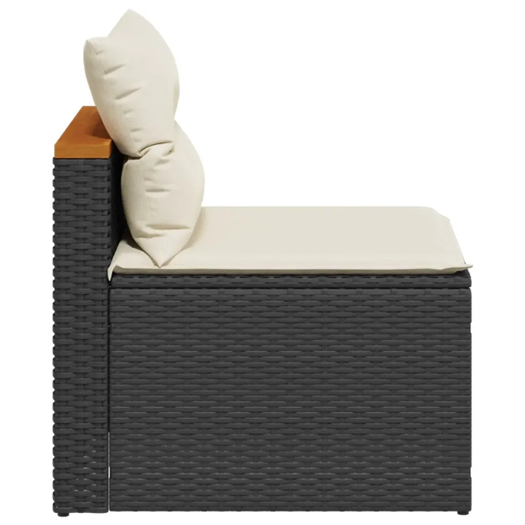 Divano Giardino Senza Braccioli con Cuscini 2pz Nero Polyrattan 365832