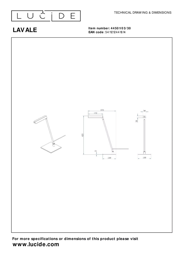 Lampada da scrivania nera LED touch dimmer Lucide Lavale