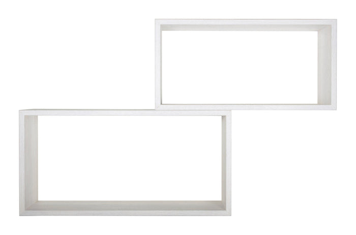 Set 2 Mensole Cubo da Parete Rettangolare in Fibra di Legno Bislungo Rovere Sbiancato