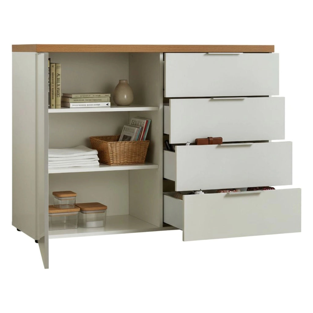 Madia Bagwis, Credenza 2 Ripiani Made in Italy, 120x43x89h cm Bianco Lucido