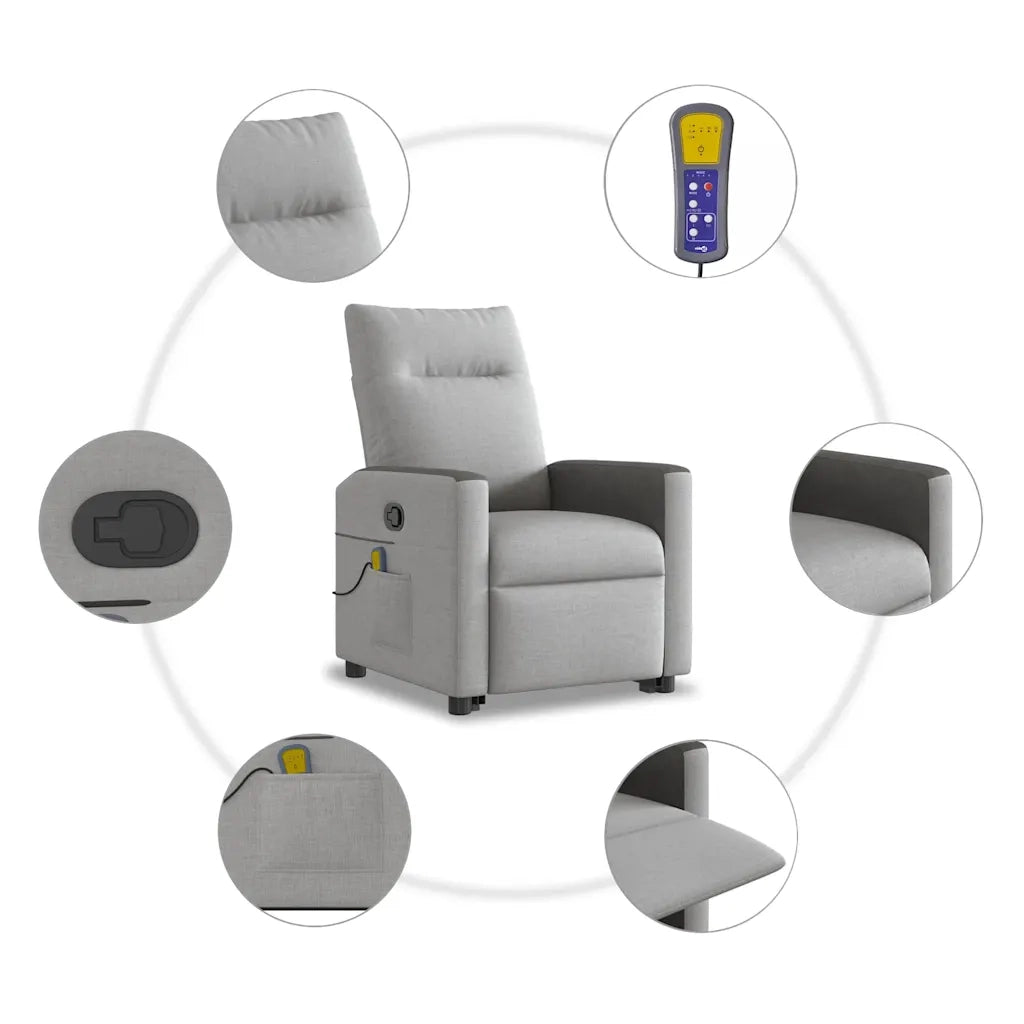Divano Sedia-Poltrona Alzapersona Massaggi Reclinabile Grigio Nuvola Tessuto 770498