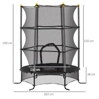 Trampolino Elastico per Bambini Ø1.6x1.9 m con Rete di Sicurezza e Pali Imbottiti, Età 3-10 Anni, Nero