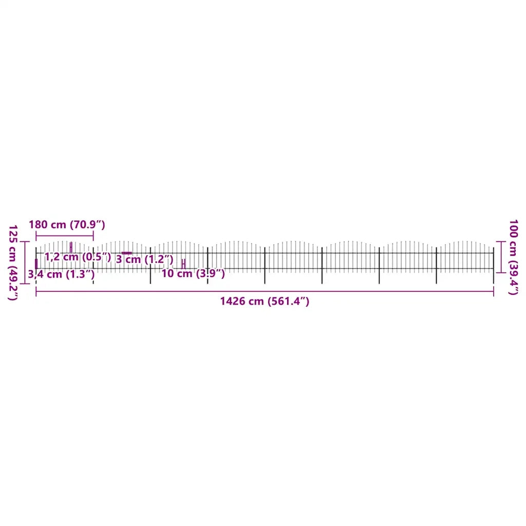 Recinzione Giardino Punta a Lancia(1-1,25)x13,6m Acciaio Nero 277728
