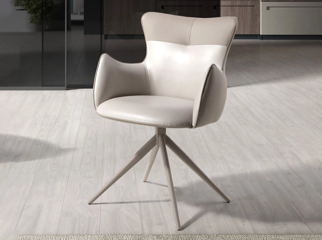 Sedia girevole in similpelle bianco sporco e greige