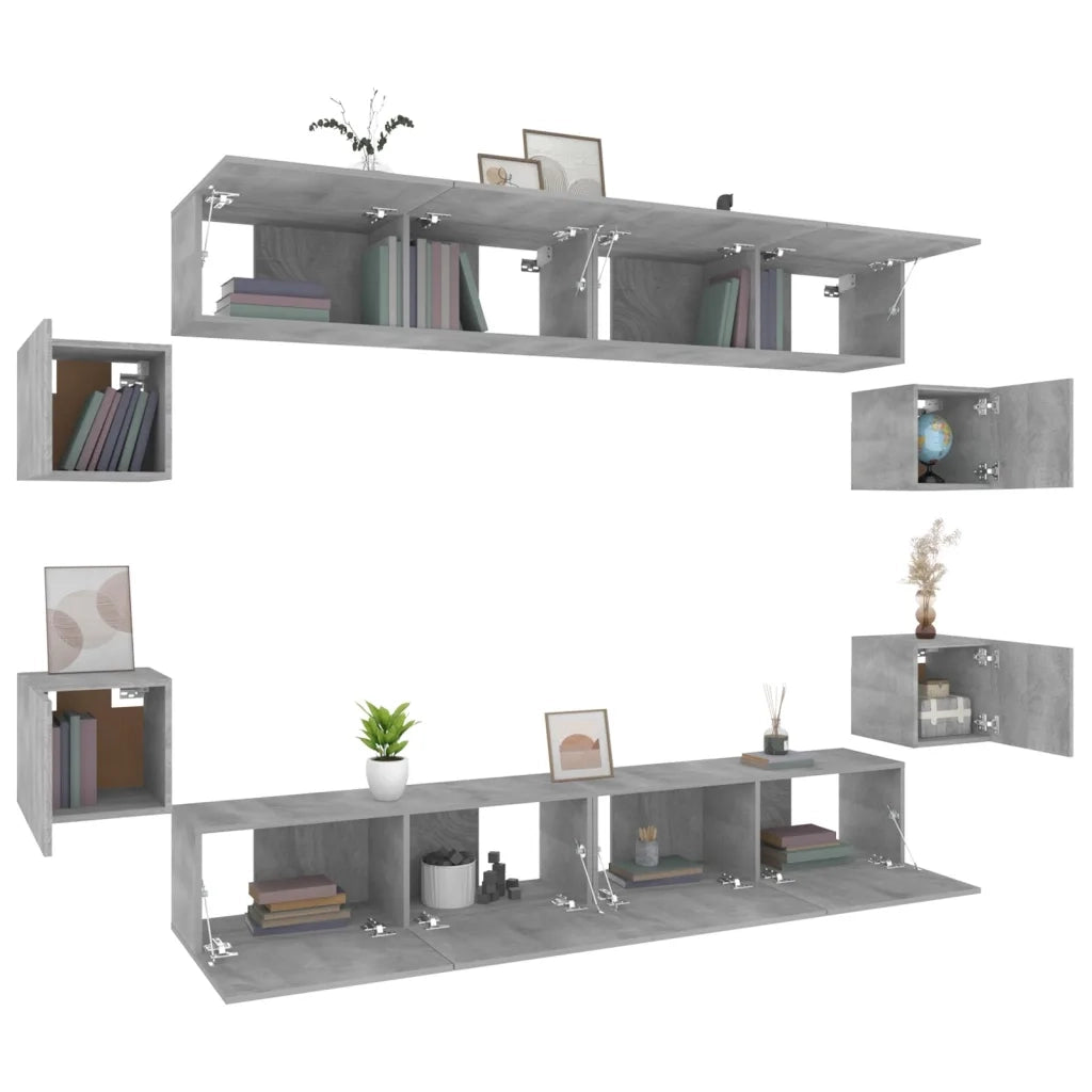 Set Mobili Porta TV 8pz Grigio Sonoma in Legno Multistrato 3114228