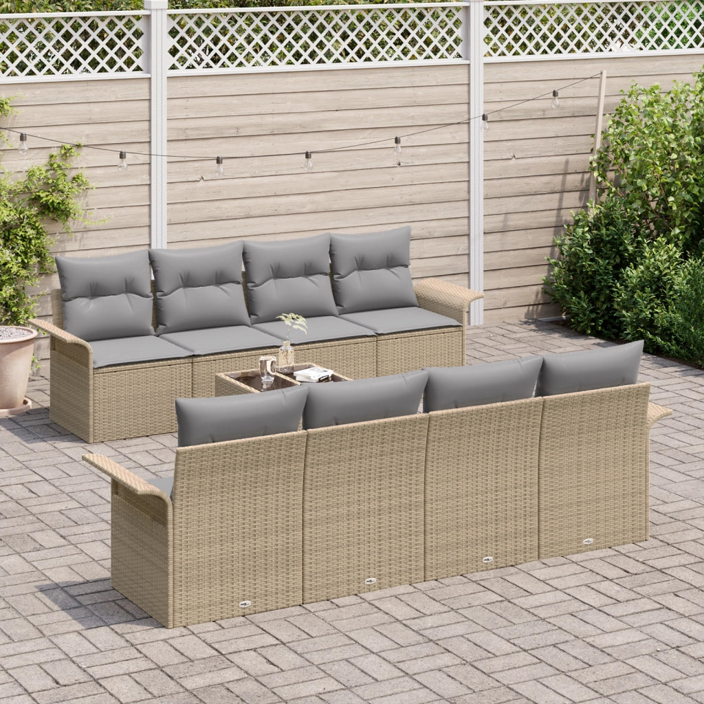 Set di SofÃ  da Giardino 9 Pezzi con Cuscini Beige in Rattan Sintetico