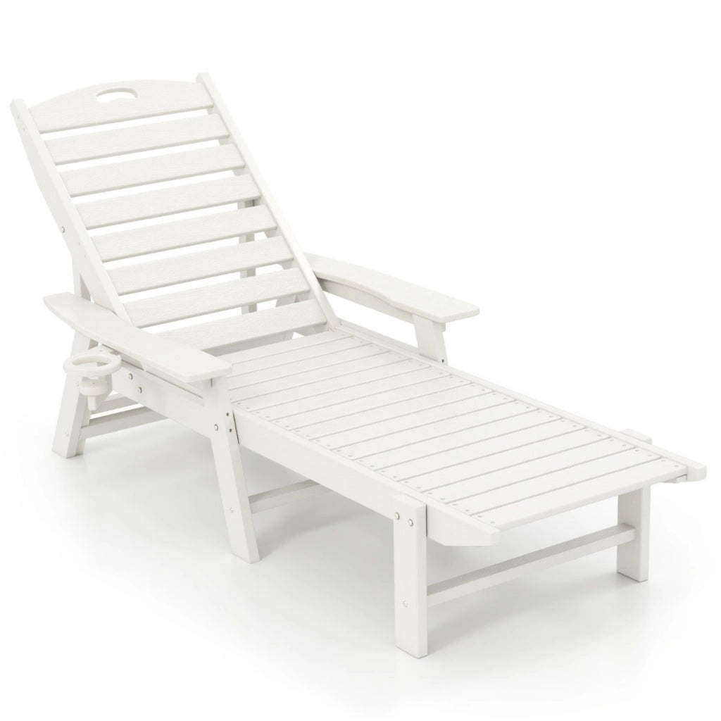 Sedia a sdraio da giardino in HDPE con schienale regolabile in 4 posizioni, Sedia resistente alle intemperie Bianco