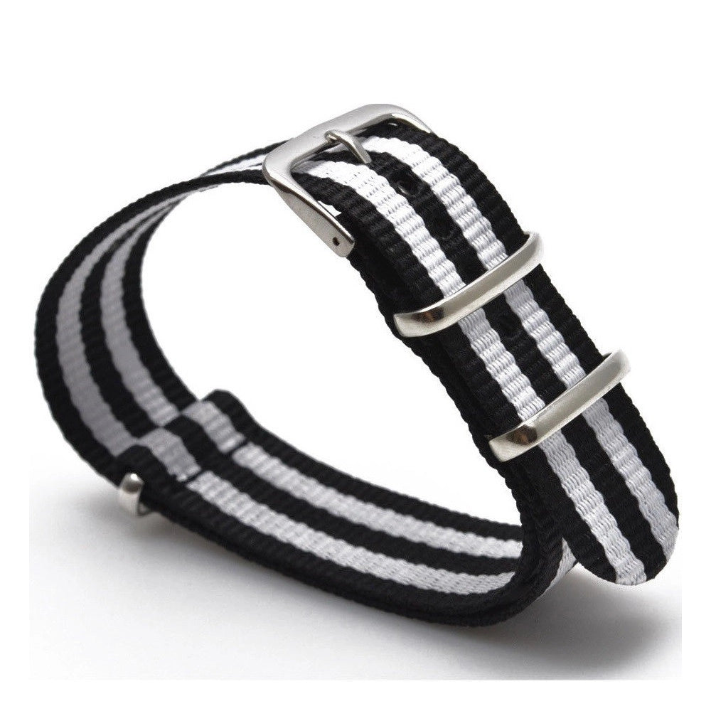 Trade Shop - Cinturino Nylon Universale Ricambio Orologio Larghezza 20mm Bianco Nero -