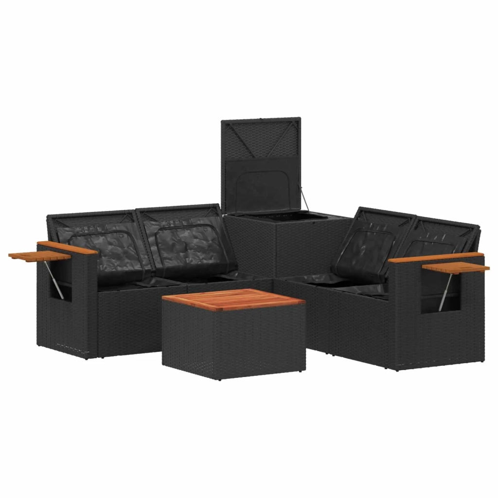 Set di divani 5 pz Nero Rattan sintetico e Acciaio 3447945