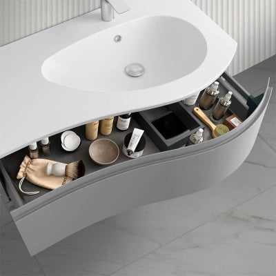 Mobile bagno sospeso 90 cm Melody azzurro polvere con vasca a destra