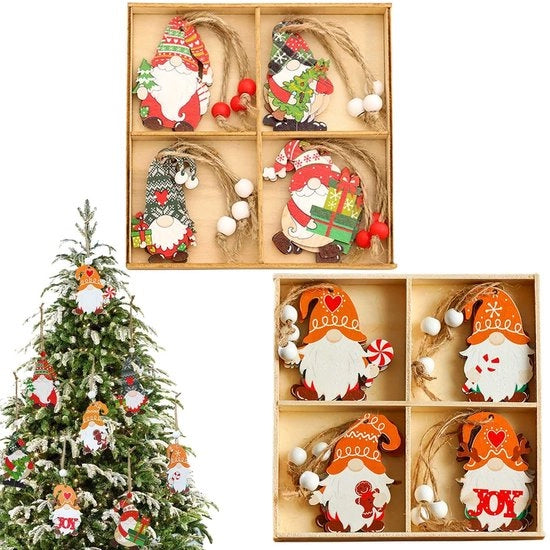 Decorazioni di Natale in legno, 24 pezzi, per albero con corda, decorazione per albero di Natale, hanger di Natale in legno