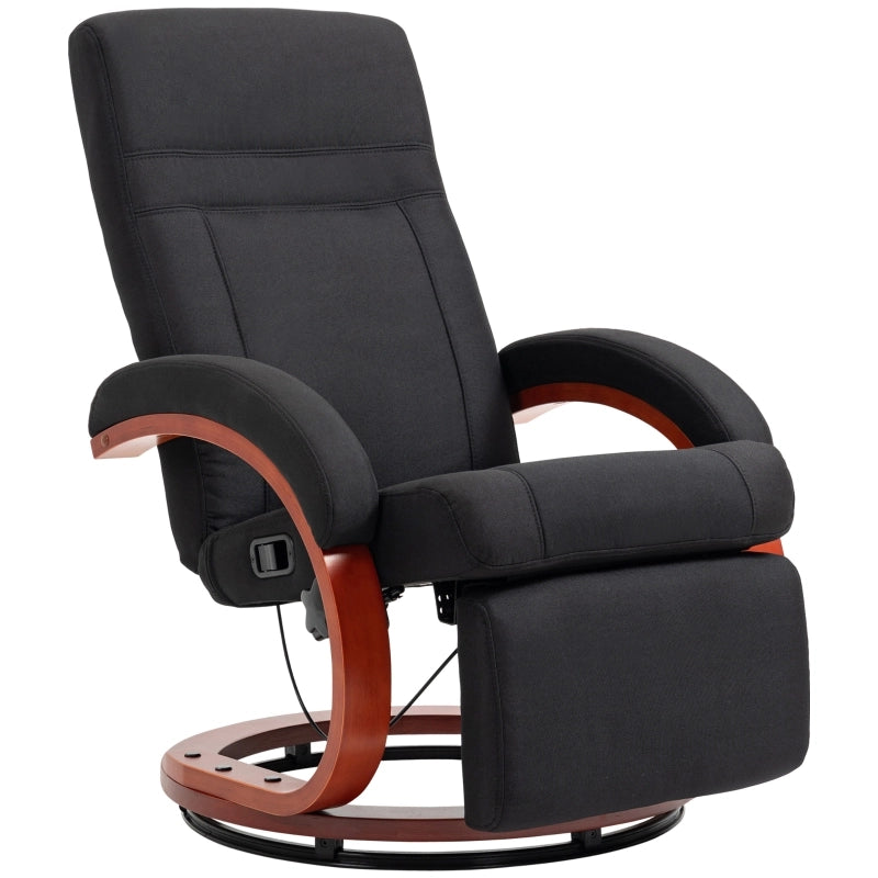 POLTRONA Relax Reclinabile 135° Girevole 360° Tessuto Nero