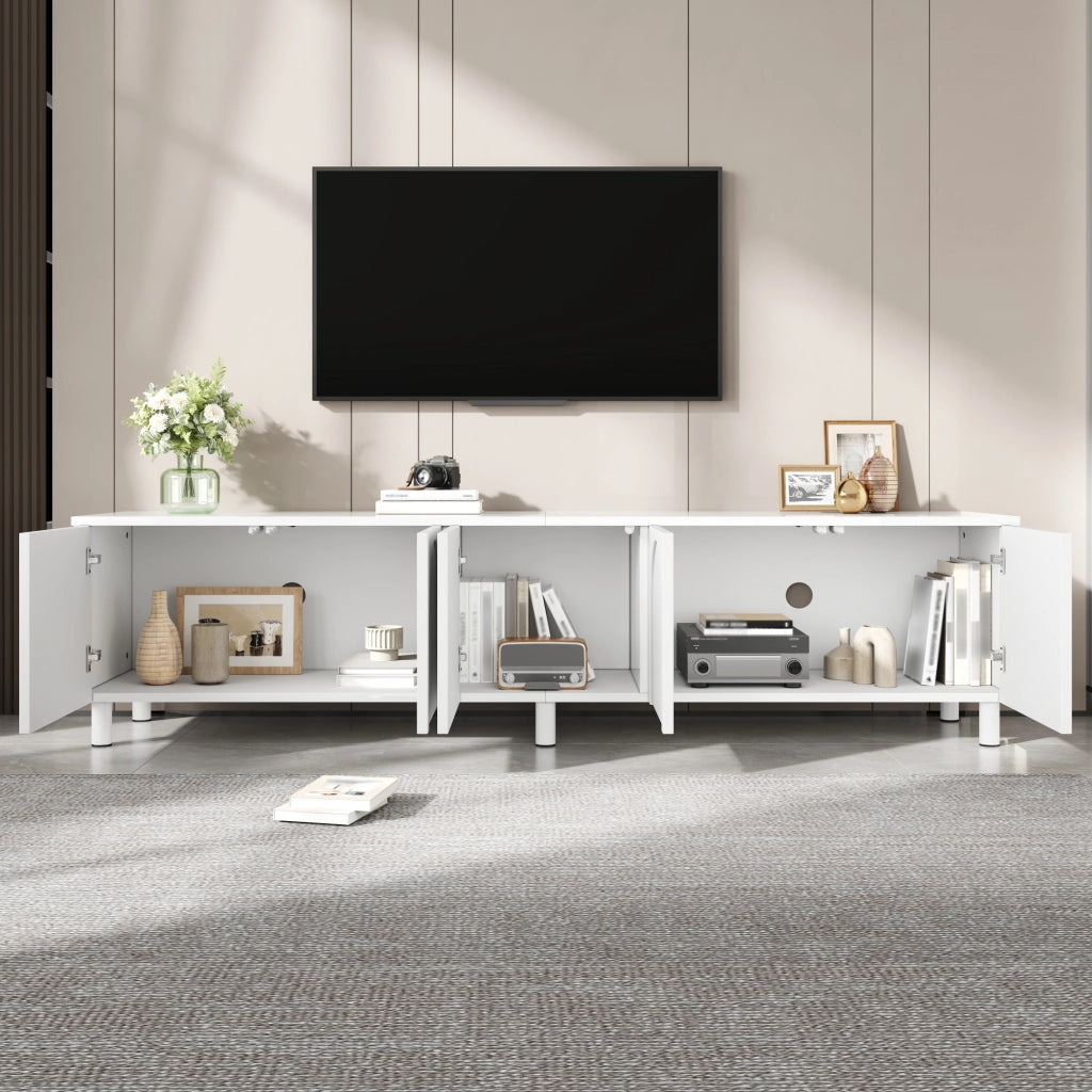 Mobile TV con 5 ante e passacavi; per soggiorno; in MDF e PB; 180x38x45 cm; bianco