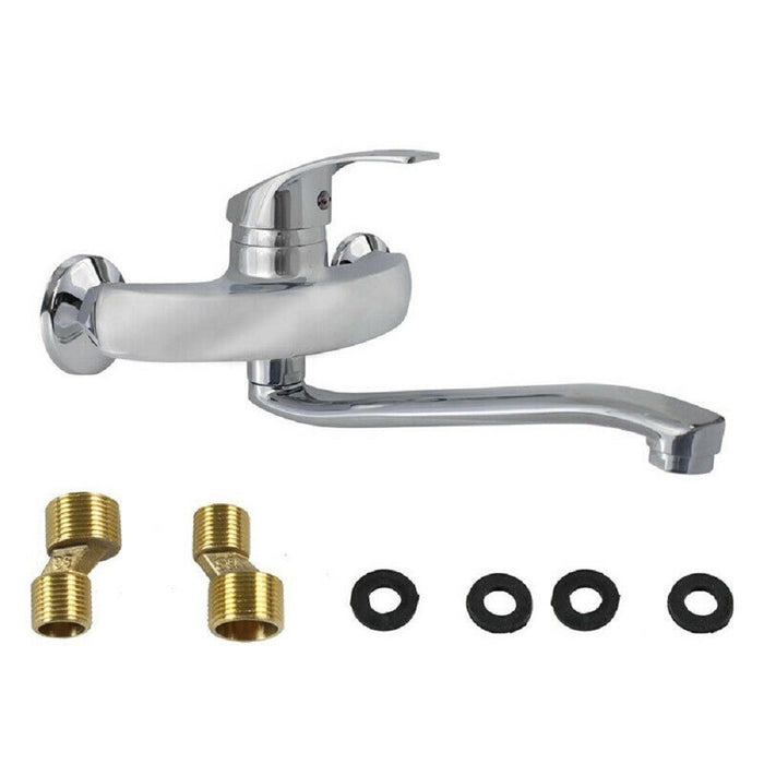 Trade Shop - Rubinetto A Parete Miscelatore 2 Fori A Muro Per Lavello Da Cucina Cromato 52335 -