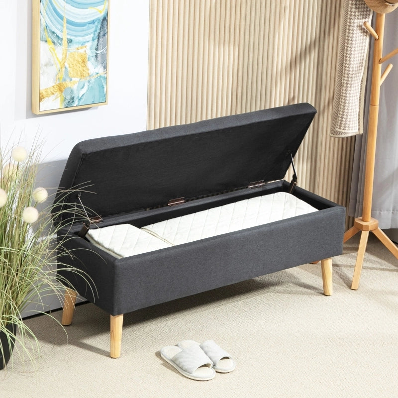 Panca contenitore in stile scandinavo con seduta imbottita e vano portaoggetti in poliestere grigio scuro 110 × 39 × 45 cm