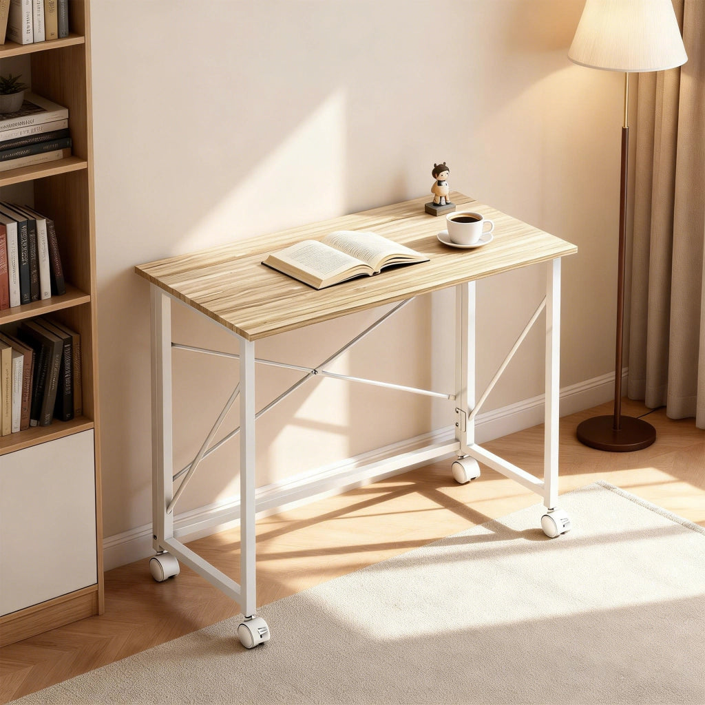 Scrivania Pieghevole con Ruote e Cassetti ¨C zephmum ¨C 80x40x75 cm Legno Bianco