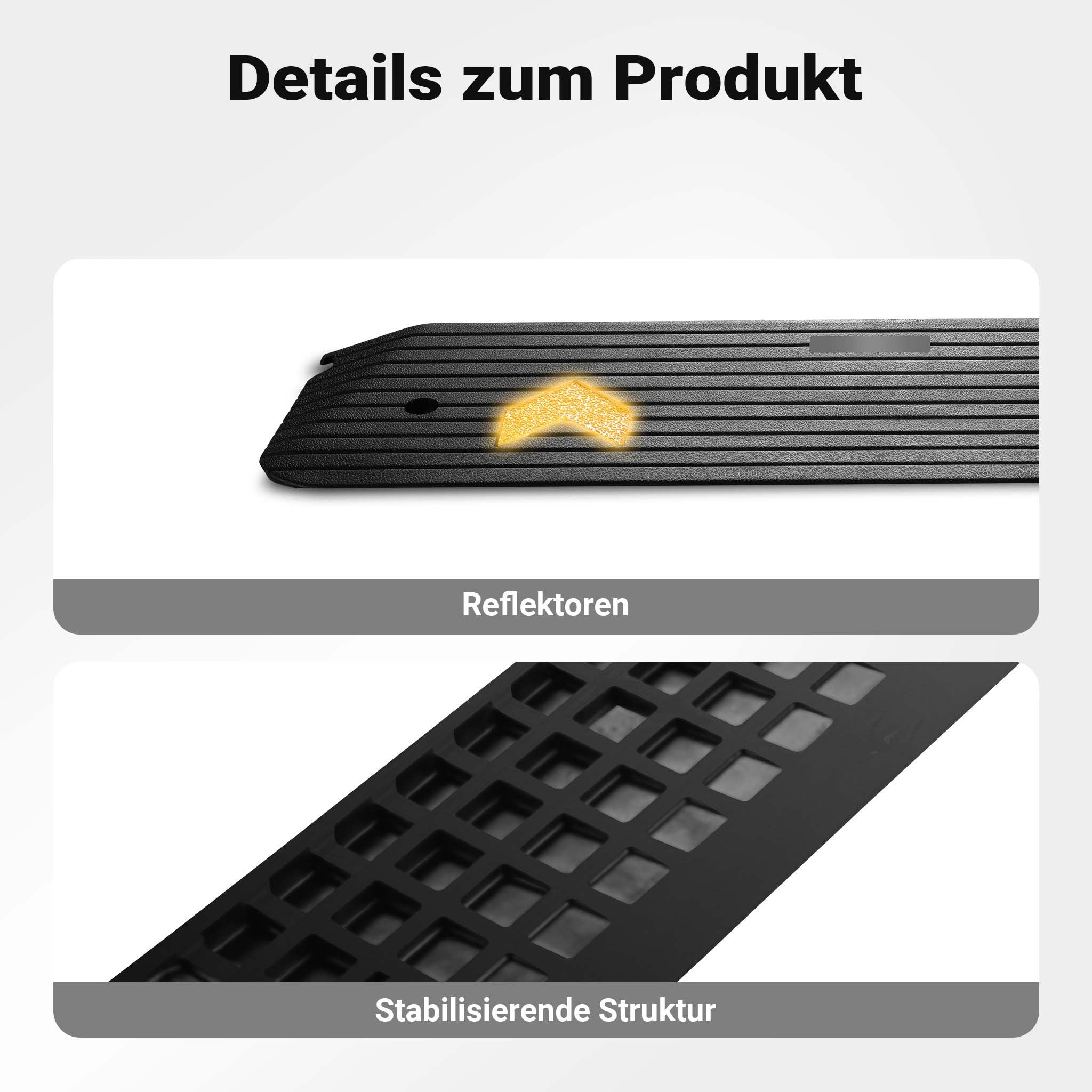 Rampa in gomma per marciapiede e soglia 1100 x 320 x 38 mm max 50 t con elementi riflettenti