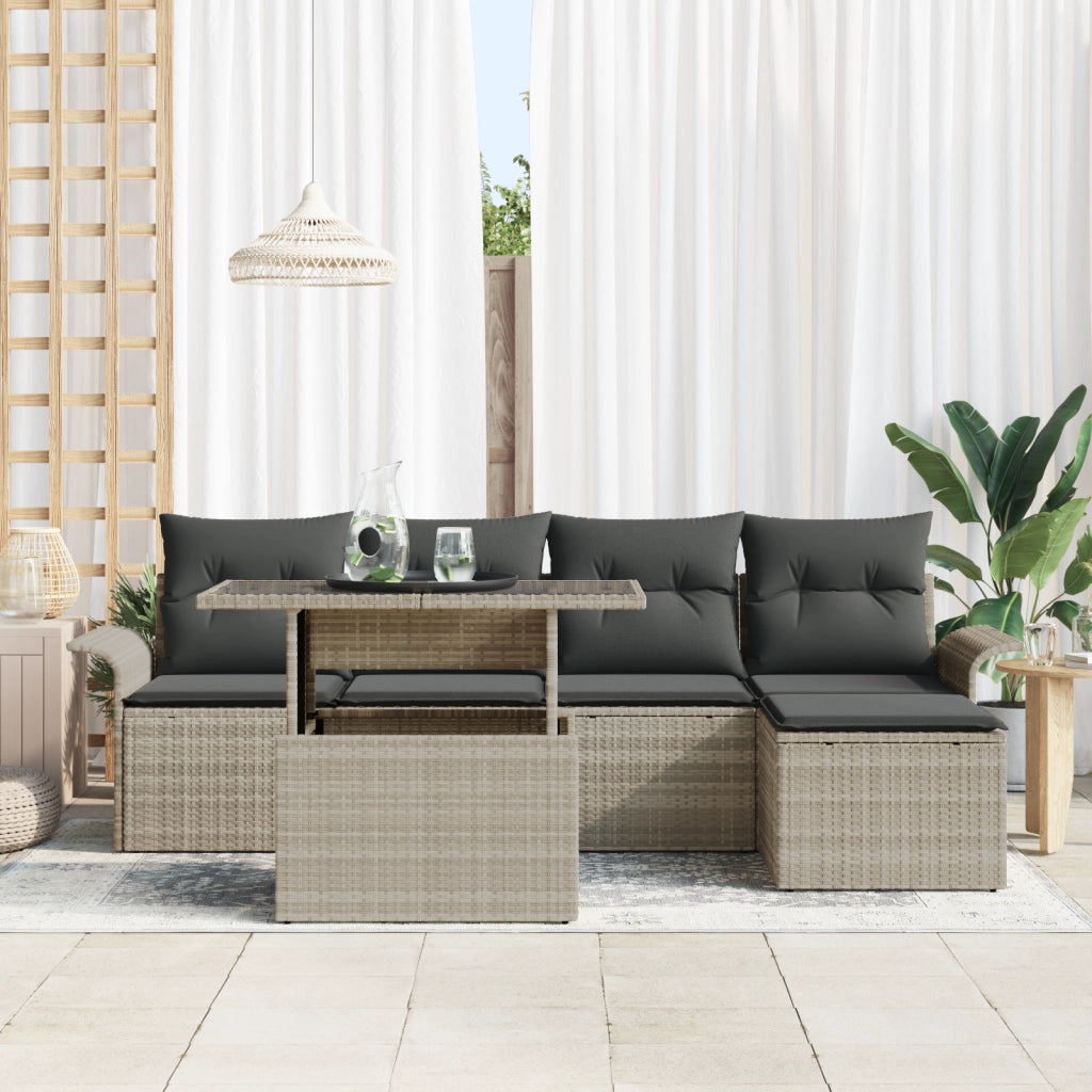 Set divani da giardino 6 pezzi con cuscini grigio chiaro in polyrattan