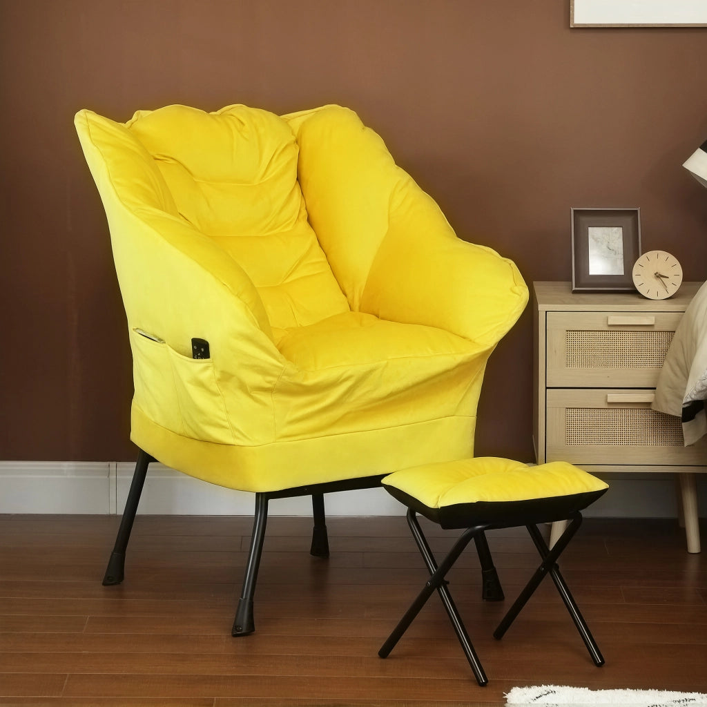Poltrona con poggiapiedi ¨C zephmum ¨C giallo, tessuto