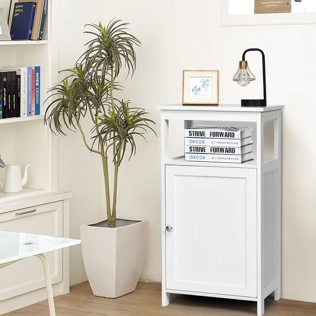 Armadio per bagno di legno con anta singola e mensola regolabile, Mobile multifunzionale 40x30x70cm Bianco-Armadietti da bagno