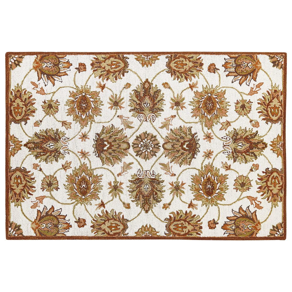 Tappeto in lana beige e marrone 160 x 230 cm a pelo fitto con motivo orientale
