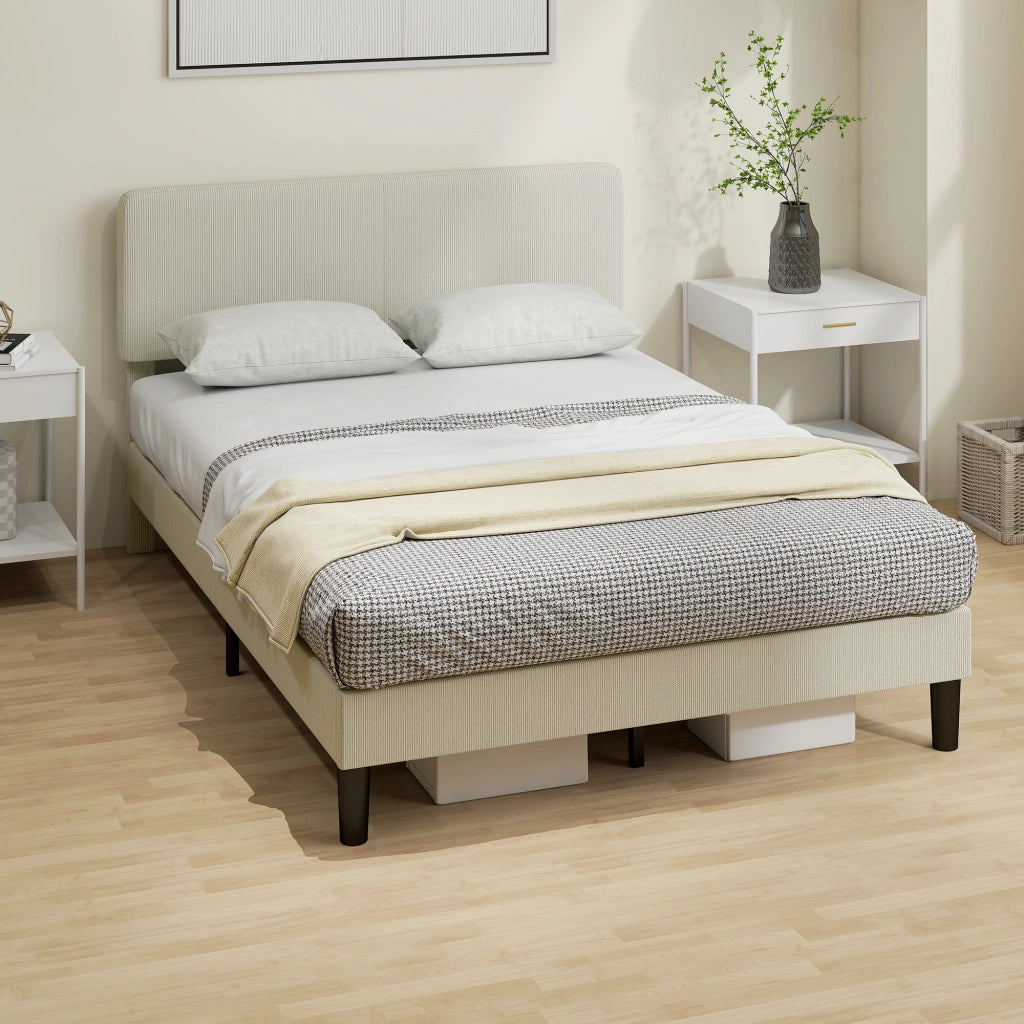 Struttura Letto 140x200 cm con Testiera Imbottita Regolabile in Altezza e Doghe, Velluto a Coste, Grigio