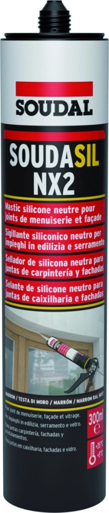 Soudal SILICONE NEUTRO PER EDILIZIA ''SOUDASIL NX2'' ml. 300 - Testa di Moro Ral 8017 12.00 pz