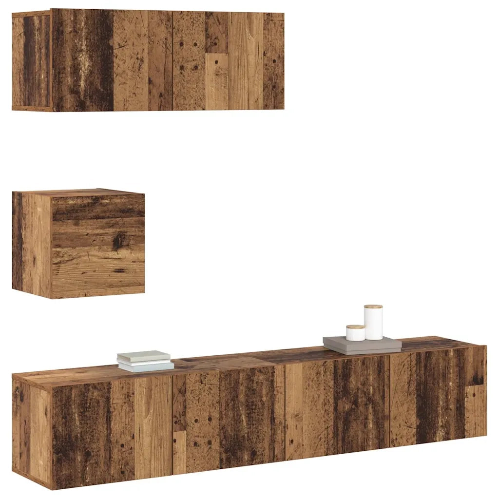 Set Mobile TV 4 pz Montato a Parete Legno Antico in Truciolato 3329219