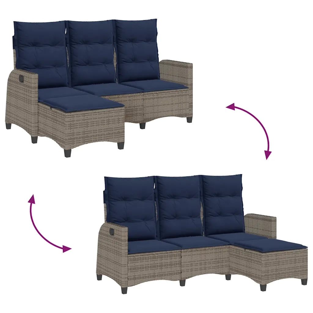 vidaXL Divano Giardino Reclinabile a L con Cuscini Grigio Polyrattan