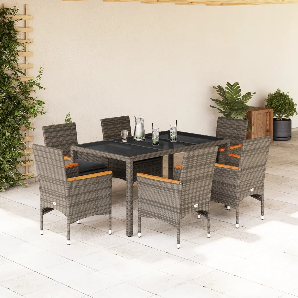 Set da Pranzo da Giardino 7 pz con Cuscini Polyrattan e Vetro 3278654