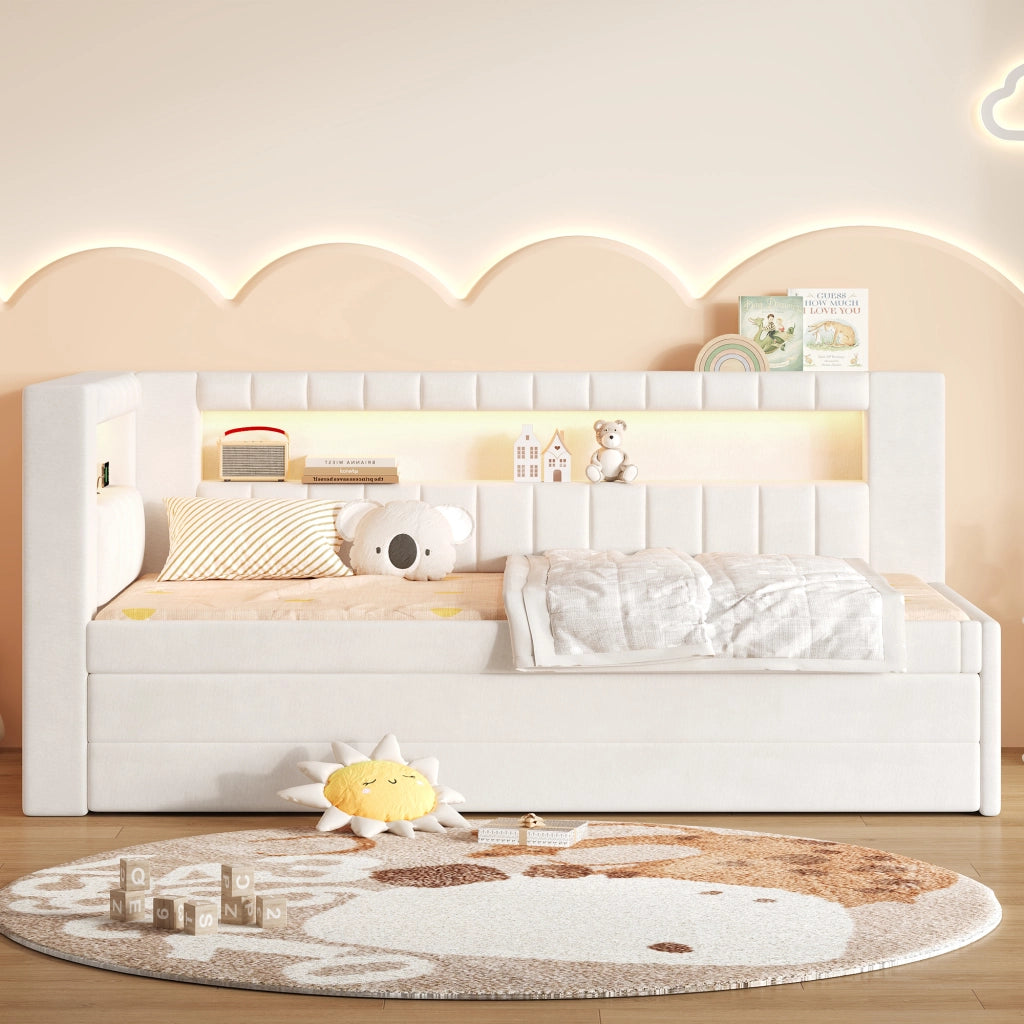 Letto imbottito con giroletto e cassetti ¨C Minimal ¨C Bianco 90x200 cm con LED
