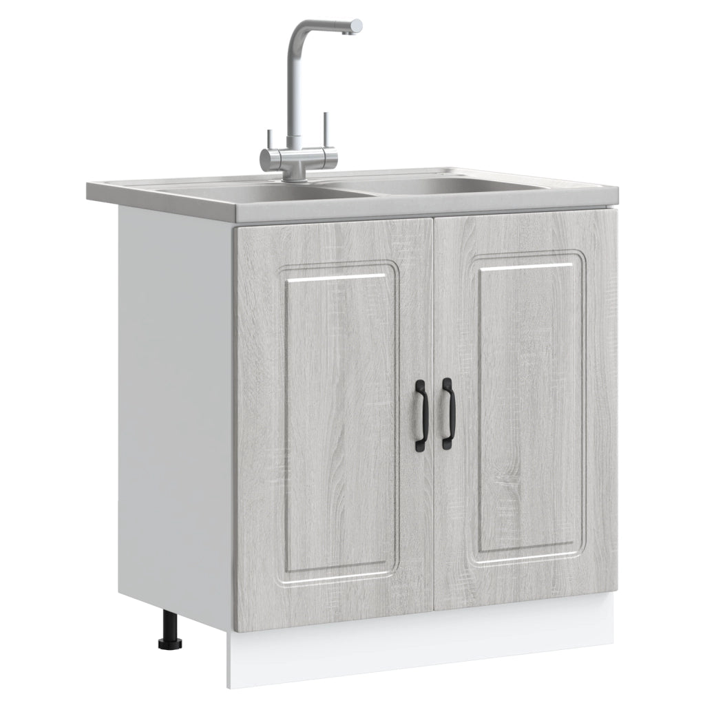Armadio da Cucina  'Kalmar'con Doppi Lavelli Grigio in Legno Ingegnerizzato