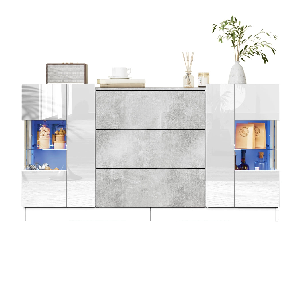 Credenza moderna 140 x 35 x 75 cm con 2 ante, 3 cassetti e illuminazione LED RGB
