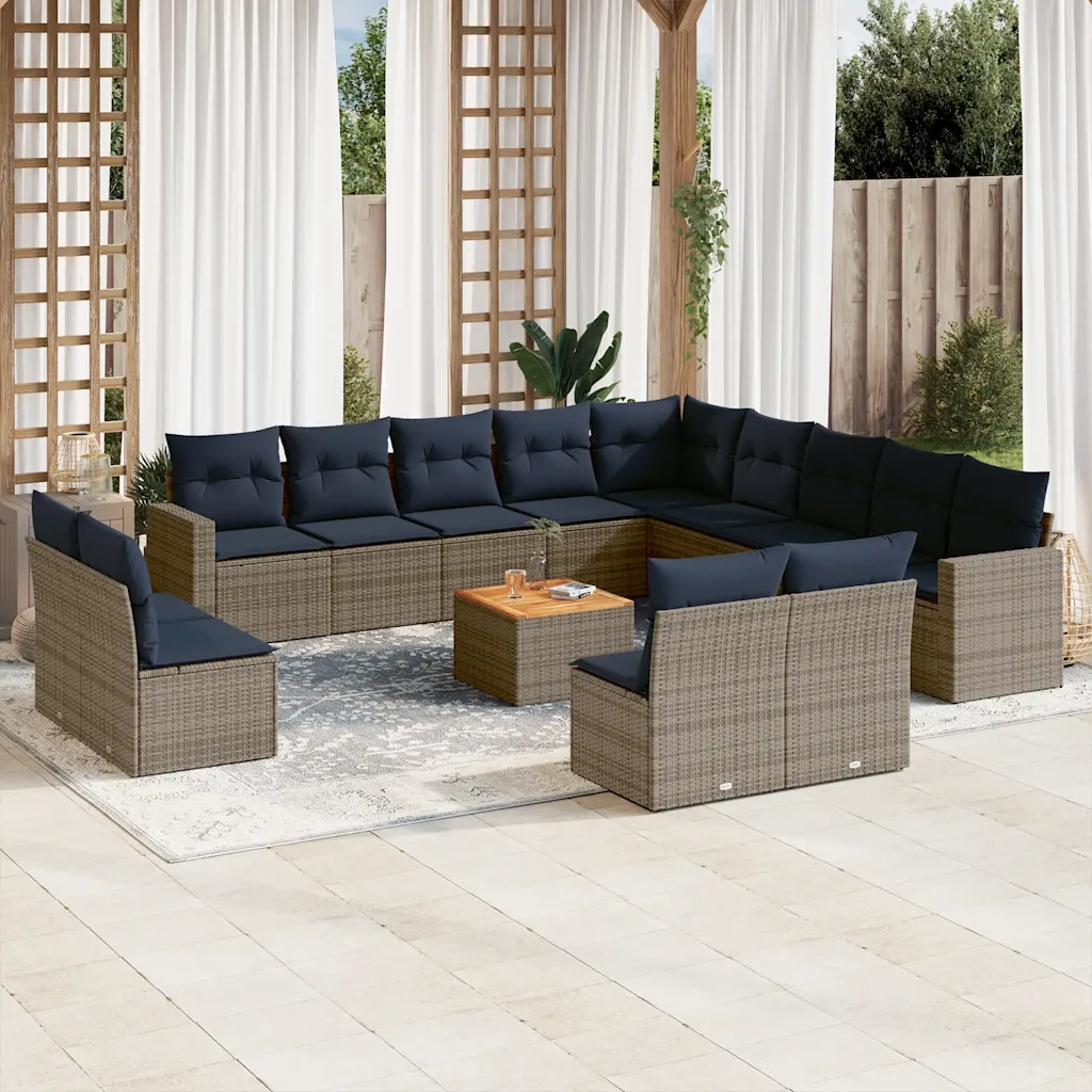 Set Divani da Giardino 14pz con Cuscini in Polyrattan Grigio 3256712