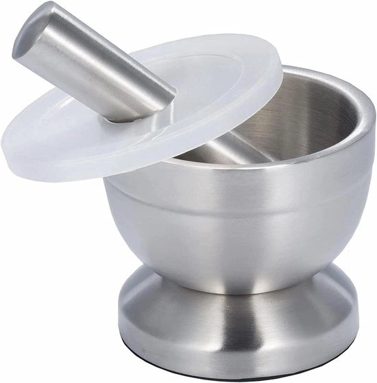 Vijzel in acciaio inossidabile con martelletto - sicura per l'alimentazione - diametro 10 cm