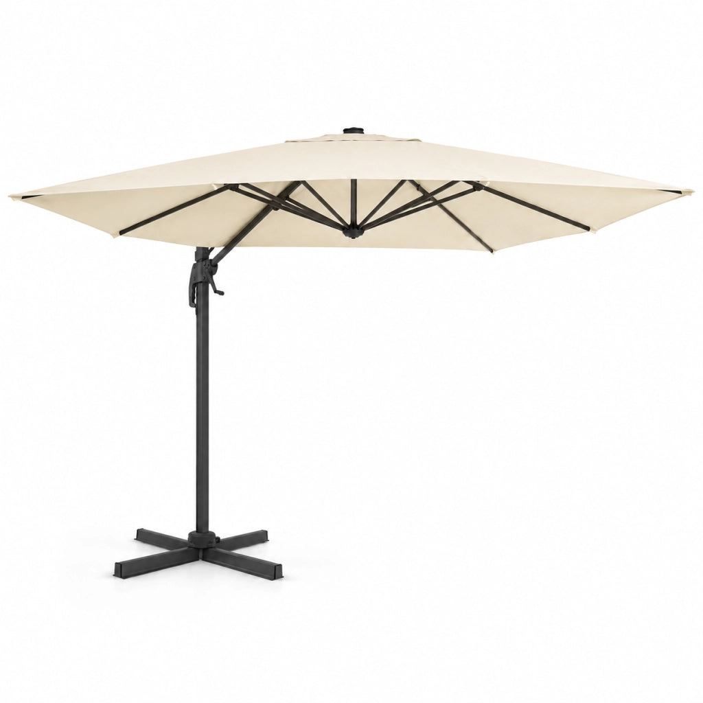 Ombrellone Girevole 360° Rotante Decentrato Rettangolare 4X3 M Con Struttura In Alluminio E Braccio In Acciaio Base A Croce Custodia Inclusa Per Giardino Terrazza Patio Piscina Ecrù