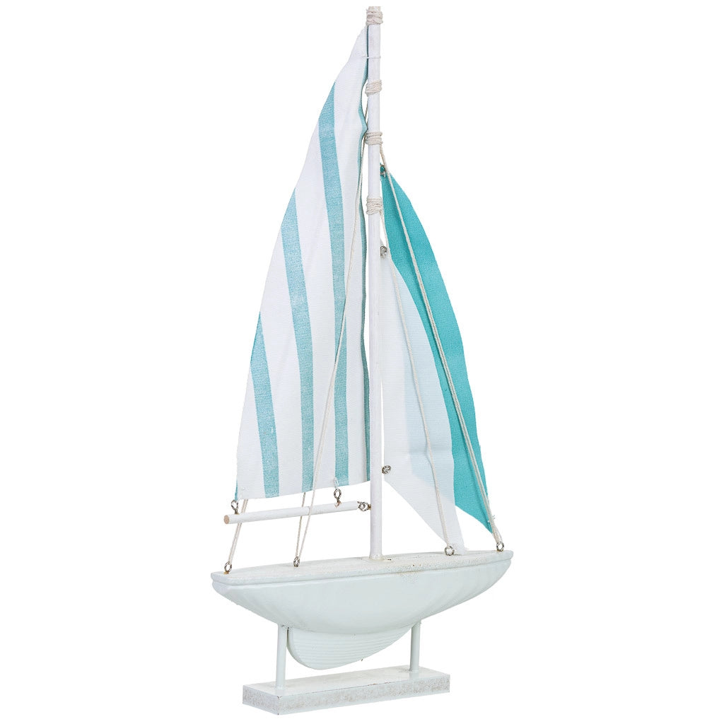 Statuina decorativa a forma di barca in legno blu, 24 x 4,5 x 45 cm (altezza)