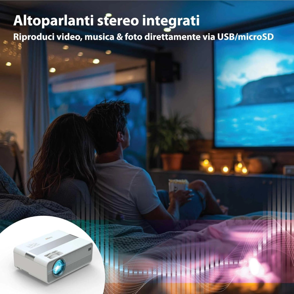 Mini-LED HD Proiettore – Videoproiettore Portatile con Risoluzione HD 720P, Schermo 176", LED 40.000h, HDMI/USB/VGA/AV/microSD – Ideale per Home Cinema, Giochi e Presentazioni - TX-127